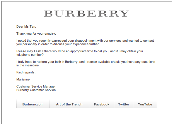 Burberry, a lesson in customer service: Part 2 | Elle Tea